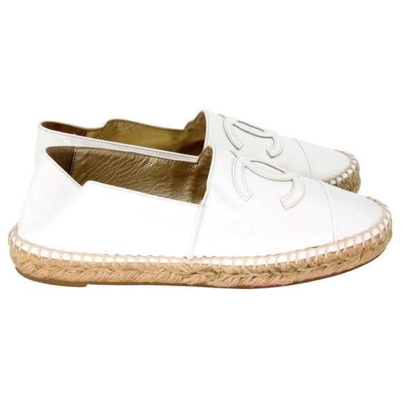 Chanel White Lambskin Patent Leather Espadrille Flats - Picture 12 of 15